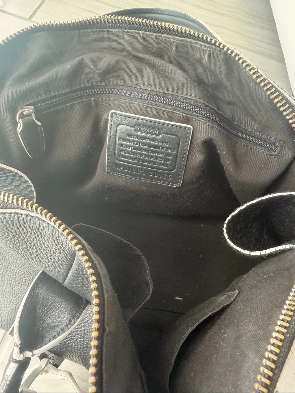 Coach Black Pebbled Leather Duffel with White Trim